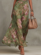 Florence | Robe Maxi Chiffon Florale Verte à Dos Nu